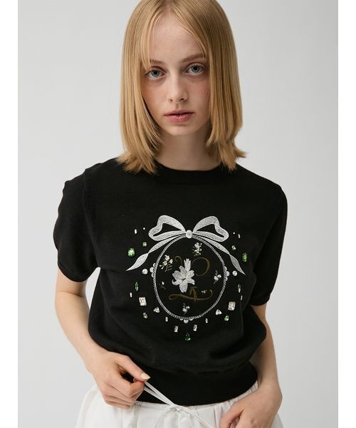LILY BROWN（リリーブラウン）の「[L.B CANDY STOCK] ビジューエンブロイダリーニットトップ（ニット/セーター・レディース・ブラック/グレー/アイボリー・F）」の3枚目の写真
