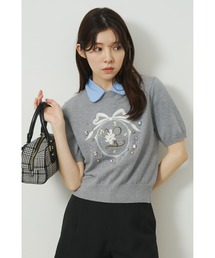 [L.B CANDY STOCK] ビジューエンブロイダリーニットトップ