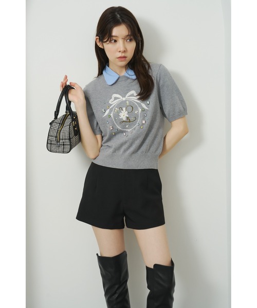 LILY BROWN（リリーブラウン）の「[L.B CANDY STOCK] ビジューエンブロイダリーニットトップ（ニット/セーター・レディース・ブラック/グレー/アイボリー・F）」の4枚目の写真