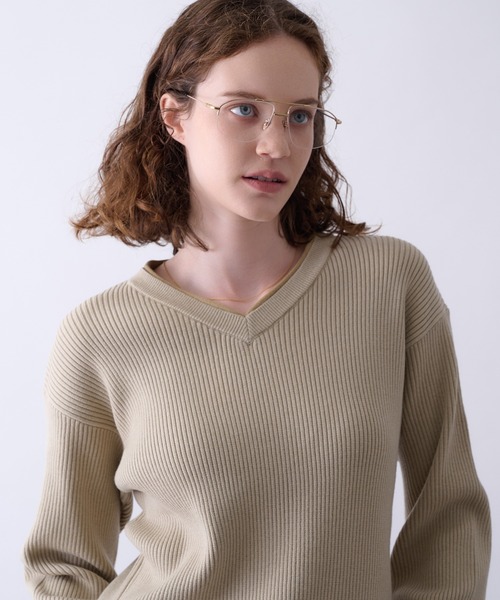 Perushu(ペルーシュ)の「Double Neck Ribbed VNeck Knit/ダブル ネック リブ Vネック ニット(ニット/セーター・メンズ・ベージュ/チャコールグレー/ブラック・MEDIUM/LARGE)」の3枚目の写真