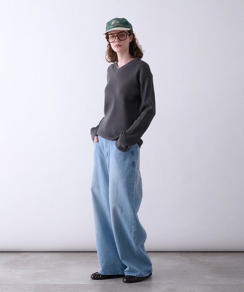 Perushu(ペルーシュ)の「Double Neck Ribbed VNeck Knit/ダブル ネック リブ Vネック ニット(ニット/セーター・メンズ・ベージュ/チャコールグレー/ブラック・MEDIUM/LARGE)」の5枚目の写真