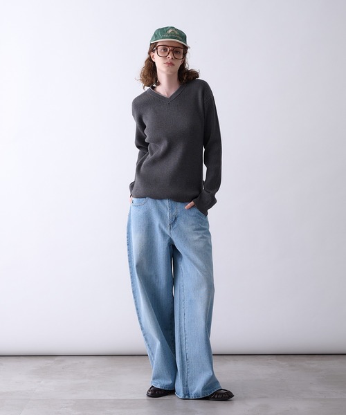 Perushu(ペルーシュ)の「Double Neck Ribbed VNeck Knit/ダブル ネック リブ Vネック ニット(ニット/セーター・メンズ・ベージュ/チャコールグレー/ブラック・MEDIUM/LARGE)」の4枚目の写真