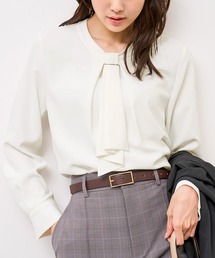 【WEB限定サイズ】メタルパーツ フロントフリル タイ ロングスリーブ ブラウス