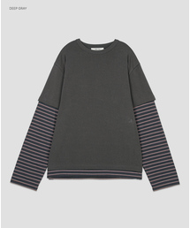 (T-7281)STRIPE LONG-SLEEVE LAYERD TEE