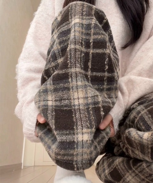 Teem Store(チームストア)の「チェック柄ドロスト ルーズワイドイージーパンツ(その他パンツ・レディース・ネイビー/ブラウン・M)」の1枚目の写真