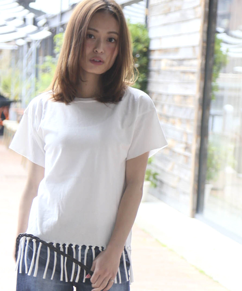 Denime（ドゥニーム）の「スソフリンジＴシャツ（Tシャツ/カットソー・レディース・ブルー/ピンク/ホワイト・FREE）」の2枚目の写真