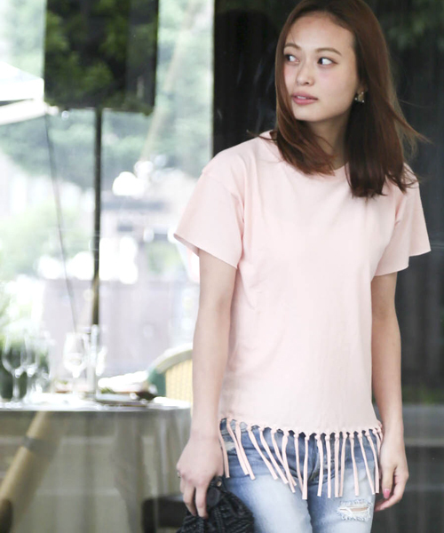 Denime（ドゥニーム）の「スソフリンジＴシャツ（Tシャツ/カットソー・レディース・ブルー/ピンク/ホワイト・FREE）」の11枚目の写真