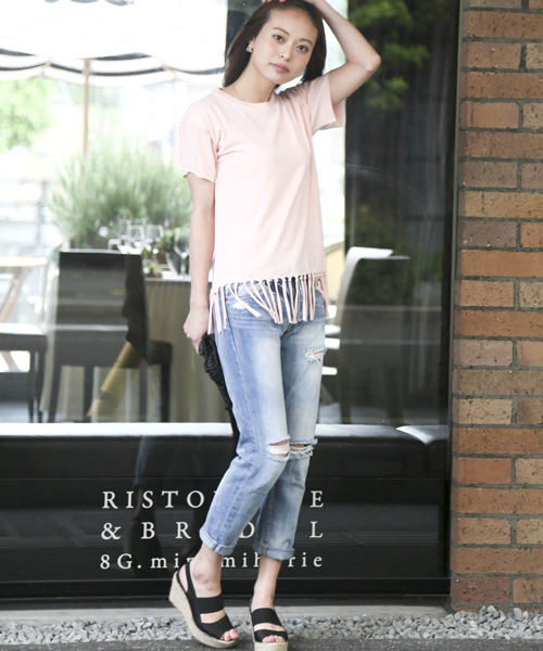 Denime（ドゥニーム）の「スソフリンジＴシャツ（Tシャツ/カットソー・レディース・ブルー/ピンク/ホワイト・FREE）」の12枚目の写真