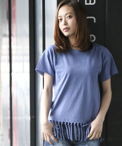 Denime（ドゥニーム）の「スソフリンジＴシャツ（Tシャツ/カットソー・レディース・ブルー/ピンク/ホワイト・FREE）」の13枚目の写真