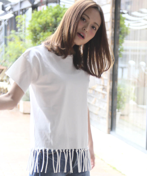 Denime（ドゥニーム）の「スソフリンジＴシャツ（Tシャツ/カットソー・レディース・ブルー/ピンク/ホワイト・FREE）」の15枚目の写真
