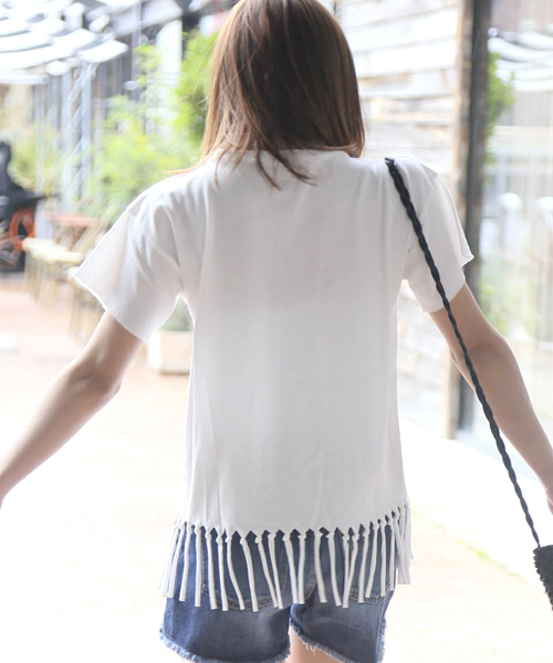 Denime（ドゥニーム）の「スソフリンジＴシャツ（Tシャツ/カットソー・レディース・ブルー/ピンク/ホワイト・FREE）」の17枚目の写真