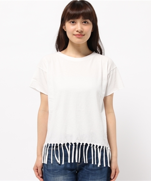 Denime（ドゥニーム）の「スソフリンジＴシャツ（Tシャツ/カットソー・レディース・ブルー/ピンク/ホワイト・FREE）」の4枚目の写真