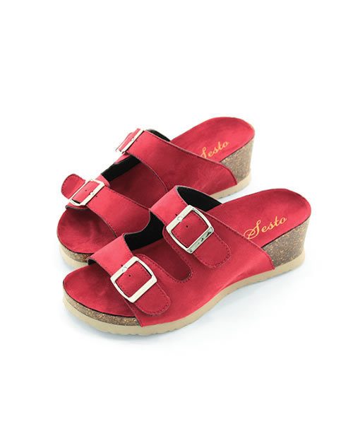 SESTO（セスト）の「ふわふわクッション入り。ウエッジタイプのダブルストラップコンフォートスポーツサンダル（サンダル・レディース・ブラック系その他/ターコイズブルー/イエロー/ピンクベージュ/レッド/ホワイト/ライトグレー/ピンク/ブラック/グレー系その他・M/LL/S/3L/L）」の11枚目の写真