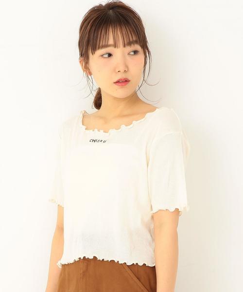 Another Edition（アナザーエディション）の「CHEER UP刺繍テレコショートスリーブＴ ◆（Tシャツ/カットソー・レディース・ホワイト/ブラック/ライム/ライトピンク・FREE）」の2枚目の写真