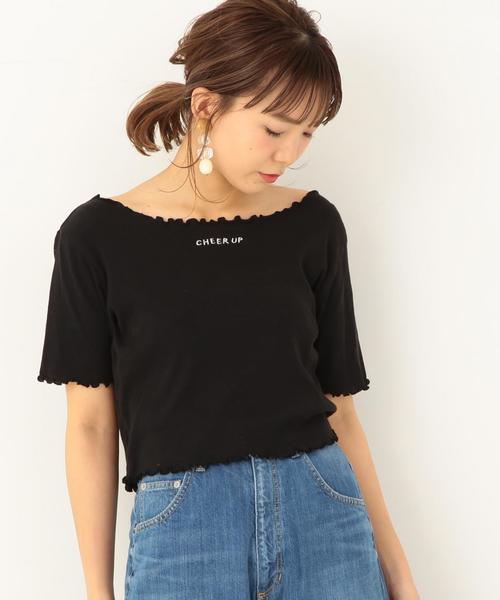 Another Edition（アナザーエディション）の「CHEER UP刺繍テレコショートスリーブＴ ◆（Tシャツ/カットソー・レディース・ホワイト/ブラック/ライム/ライトピンク・FREE）」の7枚目の写真
