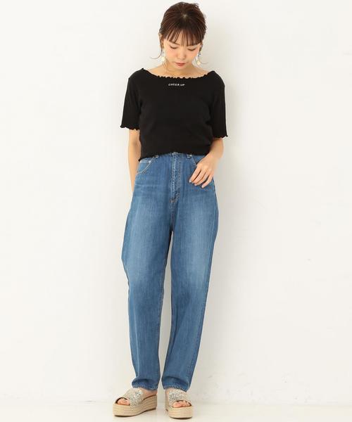 Another Edition（アナザーエディション）の「CHEER UP刺繍テレコショートスリーブＴ ◆（Tシャツ/カットソー・レディース・ホワイト/ブラック/ライム/ライトピンク・FREE）」の8枚目の写真