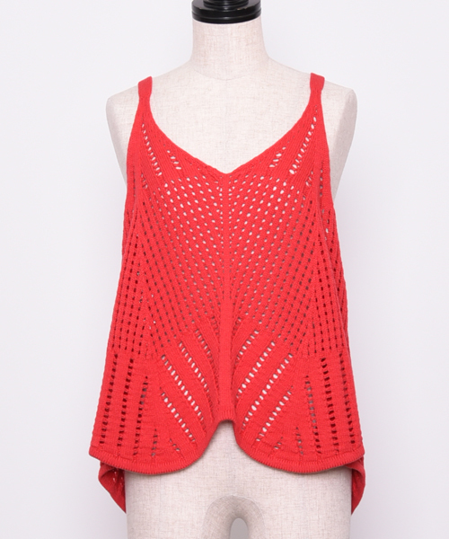 POU DOU DOU（プードゥドゥ）の「透かし編みAラインニットキャミ（キャミソール・レディース・レッド/ベージュ/ネイビー・3）」の3枚目の写真