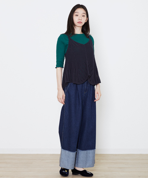 POU DOU DOU（プードゥドゥ）の「透かし編みAラインニットキャミ（キャミソール・レディース・レッド/ベージュ/ネイビー・3）」の15枚目の写真