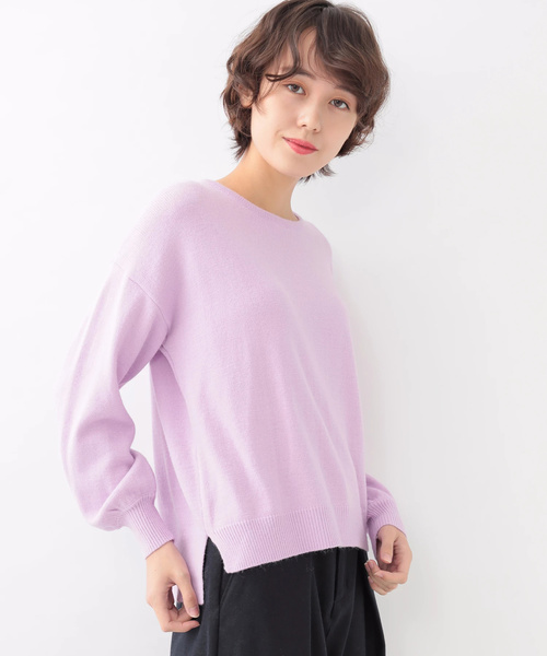 earth music&ecology(アースミュージックアンドエコロジー)の「シアバター加工ボリュームスリーブニットプルオーバー(ニット/セーター・レディース・ネイビー/サックスブルー/アイボリー/ラベンダー/杢グレー/ライトピンク・FREE)」の5枚目の写真