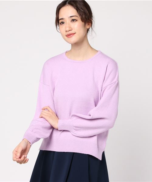 earth music&ecology(アースミュージックアンドエコロジー)の「シアバター加工ボリュームスリーブニットプルオーバー(ニット/セーター・レディース・ネイビー/サックスブルー/アイボリー/ラベンダー/杢グレー/ライトピンク・FREE)」の12枚目の写真