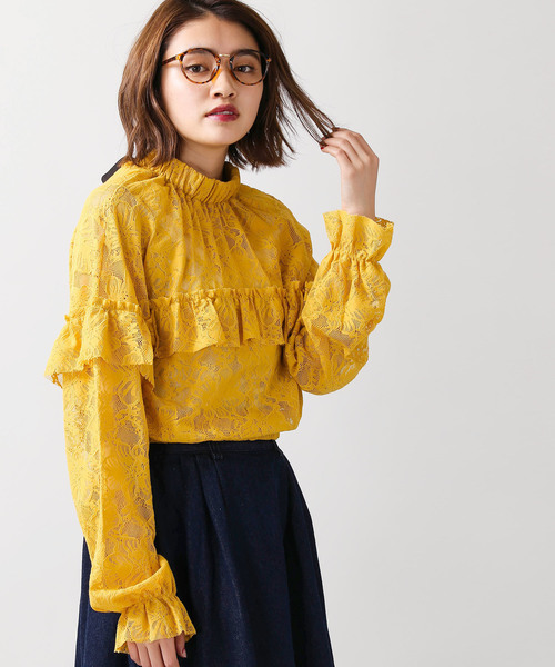 WEGO（ウィゴー）の「WEGO/レースハイネックフリルブラウス（シャツ/ブラウス・レディース・マスタード/ホワイト・FREE）」の2枚目の写真