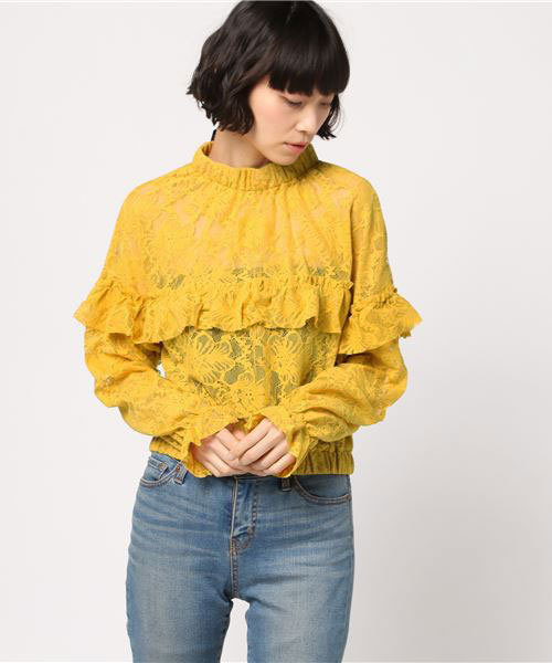 WEGO（ウィゴー）の「WEGO/レースハイネックフリルブラウス（シャツ/ブラウス・レディース・マスタード/ホワイト・FREE）」の15枚目の写真