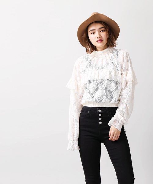 WEGO（ウィゴー）の「WEGO/レースハイネックフリルブラウス（シャツ/ブラウス・レディース・マスタード/ホワイト・FREE）」の11枚目の写真