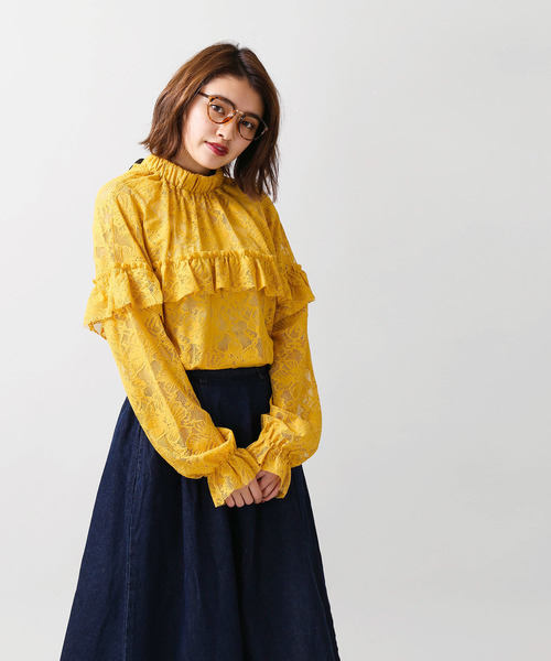 WEGO（ウィゴー）の「WEGO/レースハイネックフリルブラウス（シャツ/ブラウス・レディース・マスタード/ホワイト・FREE）」の12枚目の写真