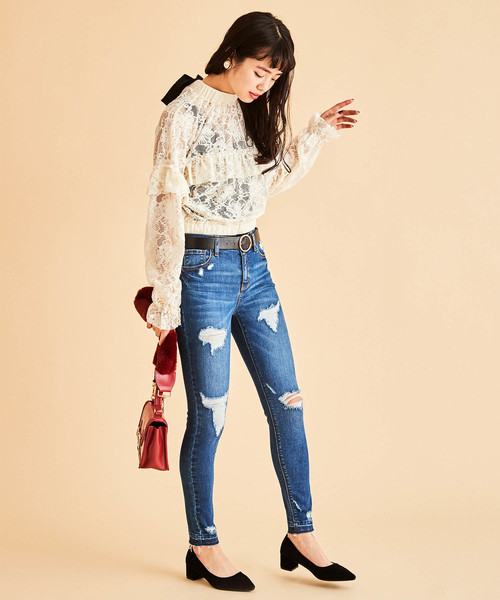 WEGO（ウィゴー）の「WEGO/レースハイネックフリルブラウス（シャツ/ブラウス・レディース・マスタード/ホワイト・FREE）」の16枚目の写真