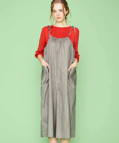 シロップ.(シロップ.)の「ゆるっとガーリー 肩リボンサロペット(サロペット/オーバーオール・レディース・グレー/ブラック・LARGE/MEDIUM/SMALL/X-LARGE/XX-LARGE)」の2枚目の写真