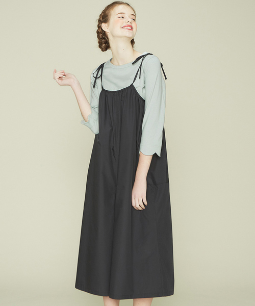 シロップ.(シロップ.)の「ゆるっとガーリー 肩リボンサロペット(サロペット/オーバーオール・レディース・グレー/ブラック・LARGE/MEDIUM/SMALL/X-LARGE/XX-LARGE)」の1枚目の写真