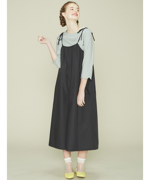 シロップ.(シロップ.)の「ゆるっとガーリー 肩リボンサロペット(サロペット/オーバーオール・レディース・グレー/ブラック・LARGE/MEDIUM/SMALL/X-LARGE/XX-LARGE)」の3枚目の写真