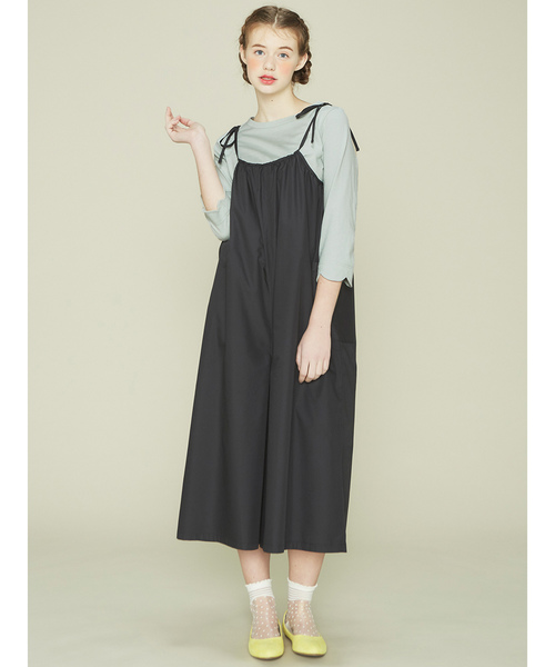 シロップ.(シロップ.)の「ゆるっとガーリー 肩リボンサロペット(サロペット/オーバーオール・レディース・グレー/ブラック・LARGE/MEDIUM/SMALL/X-LARGE/XX-LARGE)」の4枚目の写真