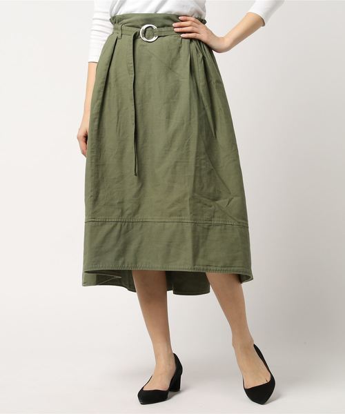 AVIREX（アヴィレックス）の「AVIREX/アヴィレックス/バックサテン ベルト付き スカート/BACK GATHERED SATIN SKIRT WITH BELT（スカート・レディース・アイボリー/オリーブ・FREE）」の2枚目の写真