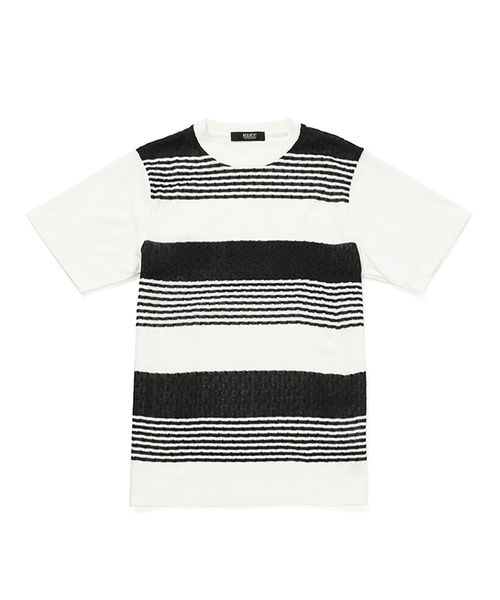 Request(リクエスト)の「【REQUEST】 TEE×ケーブルニット 2ピッチボーダー(Tシャツ/カットソー・メンズ・ホワイト×ネイビー/ホワイト×ブラック・2/3)」の2枚目の写真