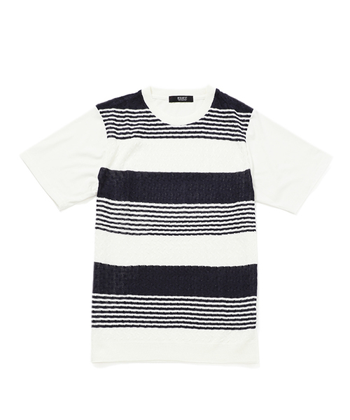 Request(リクエスト)の「【REQUEST】 TEE×ケーブルニット 2ピッチボーダー(Tシャツ/カットソー・メンズ・ホワイト×ネイビー/ホワイト×ブラック・2/3)」の1枚目の写真