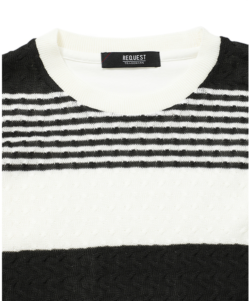 Request(リクエスト)の「【REQUEST】 TEE×ケーブルニット 2ピッチボーダー(Tシャツ/カットソー・メンズ・ホワイト×ネイビー/ホワイト×ブラック・2/3)」の7枚目の写真
