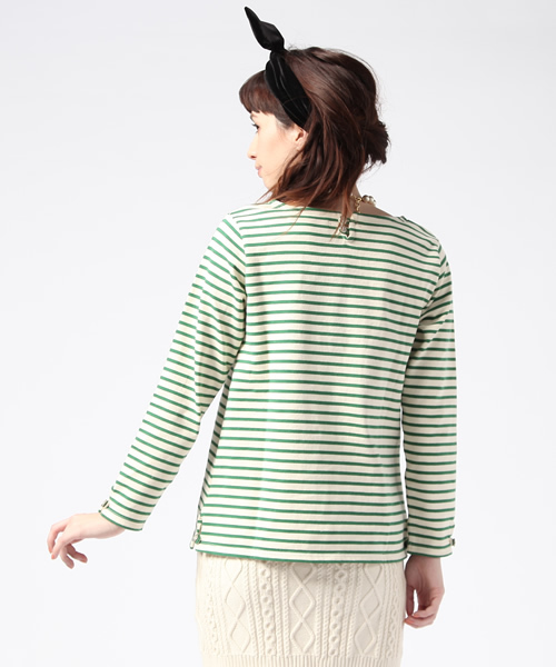 BEAMS BOY（ビームスボーイ）の「△BEAMS BOY / ボーダー後釦 ボートネック②（Tシャツ/カットソー・レディース・ブラック/グリーン/ネイビー・ONE SIZE）」の5枚目の写真