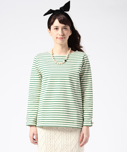 BEAMS BOY（ビームスボーイ）の「△BEAMS BOY / ボーダー後釦 ボートネック②（Tシャツ/カットソー・レディース・ブラック/グリーン/ネイビー・ONE SIZE）」の6枚目の写真