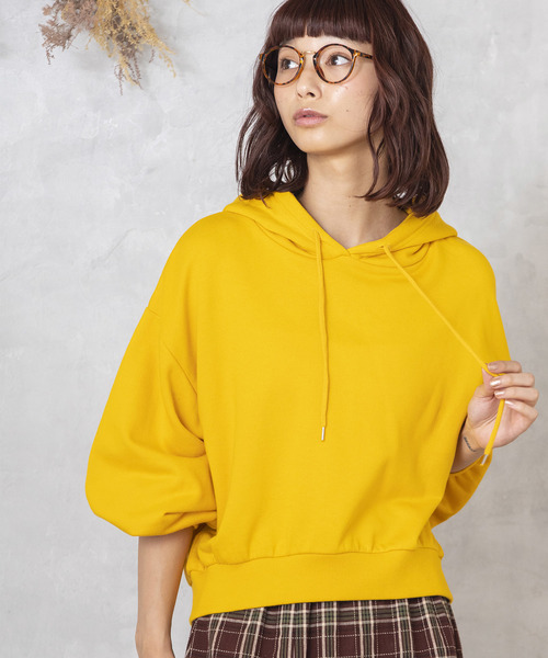 WEGO(ウィゴー)の「WEGO/デイリーショートパーカー(パーカー・レディース・杢グレー/マスタード/オフホワイト/ワイン/ブラック/グリーン/ピンク・FREE)」の5枚目の写真