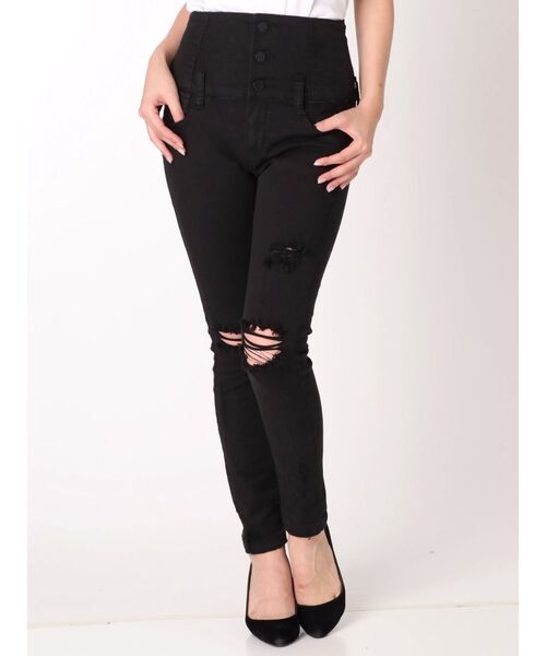 EMODA（エモダ）の「セミクラッシュハイウエストパギンス（デニムパンツ・レディース・インディゴブルー/ブラック・MEDIUM/X-SMALL/SMALL）」の2枚目の写真