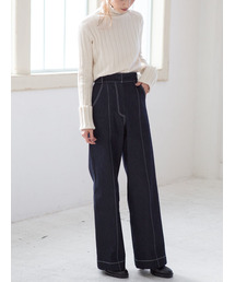 amel | ホワイトステッチハイライズワイドデニム(デニムパンツ)