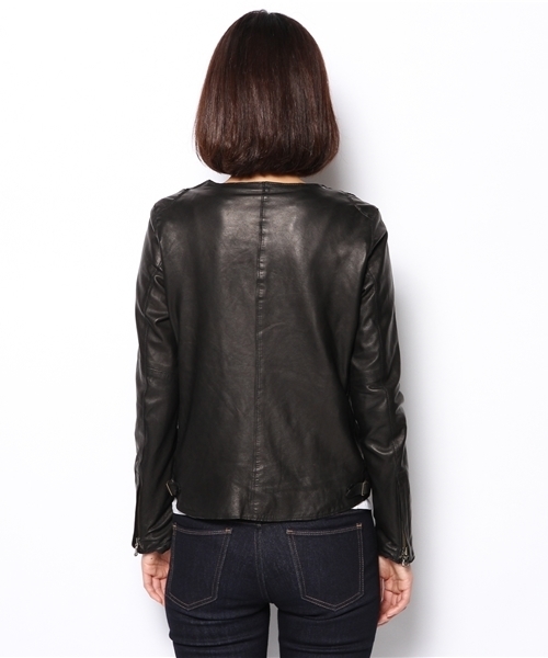 SHIPS for women（シップスフォーウィメン）の「ラムレザー ノーカラージャケット（ノーカラージャケット・レディース・ブラック/ベージュ系その他・38/36）」の5枚目の写真