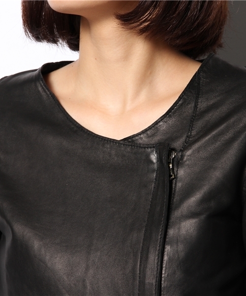 SHIPS for women（シップスフォーウィメン）の「ラムレザー ノーカラージャケット（ノーカラージャケット・レディース・ブラック/ベージュ系その他・38/36）」の10枚目の写真