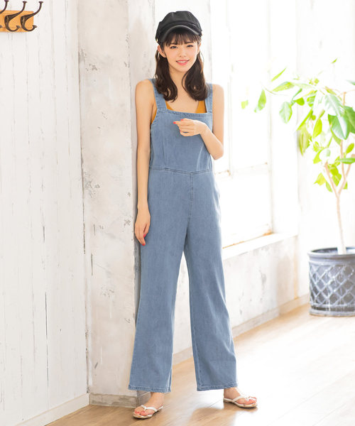 KOBE LETTUCE（コウベレタス）の「スクエアネックデニムサロペット（サロペット/オーバーオール・レディース・ブルー/アイボリー/ライトブルー・FREE）」の10枚目の写真