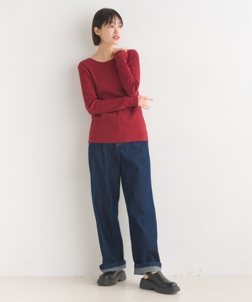 後ろV開き リブカットソー プルオーバー（Tシャツ/カットソー