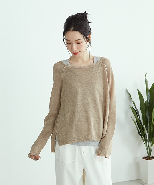 ONIGIRI（オニギリ）の「【セットアイテム】シアーニット プルオーバー ＆ タンクトップ レイヤード（ニット/セーター・レディース・ホワイト/ブラウン/ミント・FREE）」の3枚目の写真