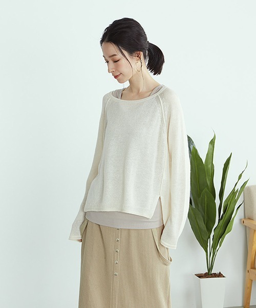 ONIGIRI（オニギリ）の「【セットアイテム】シアーニット プルオーバー ＆ タンクトップ レイヤード（ニット/セーター・レディース・ホワイト/ブラウン/ミント・FREE）」の2枚目の写真