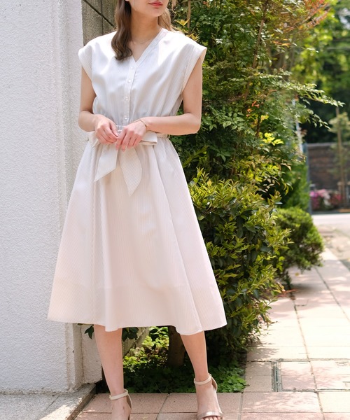 Astoria Odier アストリアオディール の ストライプヘンリーネックワンピース ワンピース Wear