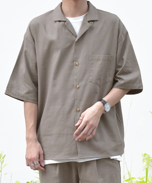 PairPair（ペアペア）の「リネンオープンカラーシャツ(セットアップ)（シャツ/ブラウス・メンズ・アイボリー/ブルーグレー/グレイッシュベージュ・FREE）」の3枚目の写真
